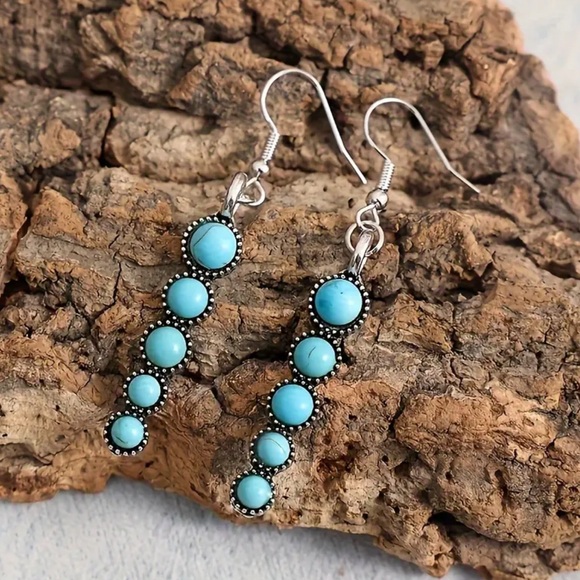 NWOT - Elegant Silver and Turquoise Dangle Earrings - Picture 3 of 5